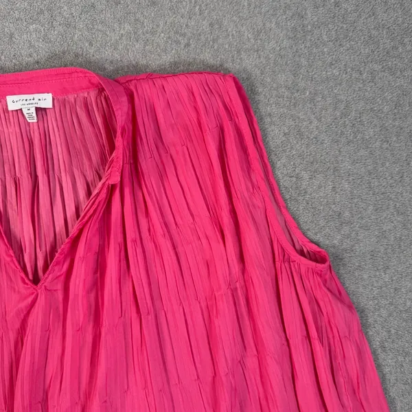 Current Air Pleated Sleeveless Blouse Women's Medium Pink Satin V-Neck Flowy - Image 2