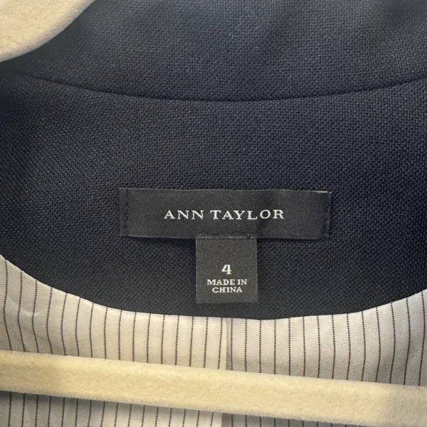 Ann Taylor Collarless Wool Blend Single Button Blazer‎ Jacket Size 4 Navy Black - Image 5