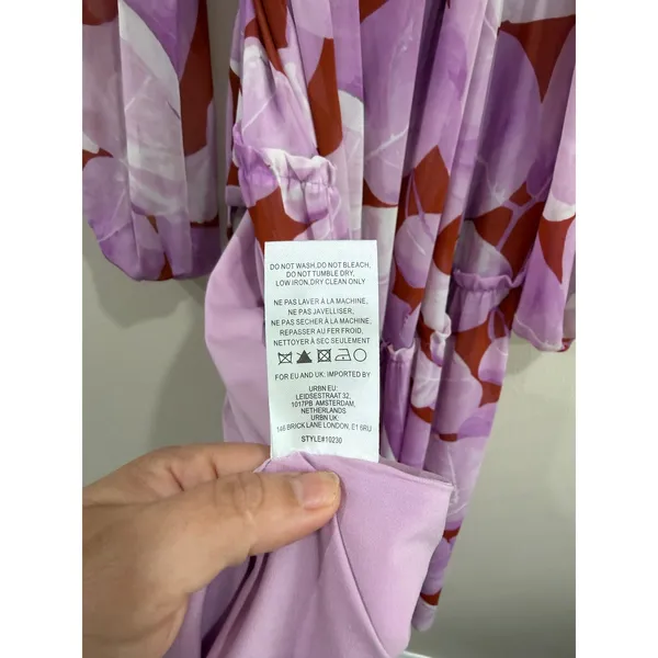 Hutch Purple Red Botanical Leaf Print Wrap Maxi Dress Long Balloon‎ Sleeve L - Image 10