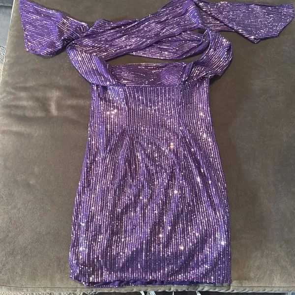 Women’s Purple Fully Sequined Short Prom Party Dress Halter Neck Size 8 NEW - Image 13