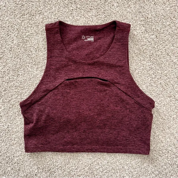 Burgundy OFFLINE by aerie The Hugger Keyhole Longline Sports Bra - Image 2