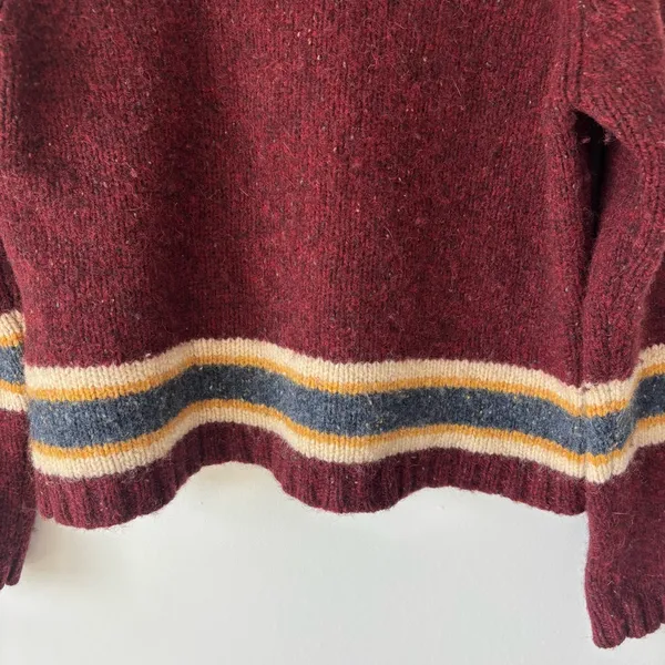 Vintage Abercrombie & Fitch Wool Cropped Sweater Burgundy Red Yellow Stripes - Image 3