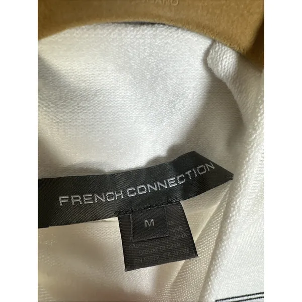 French Connection Medium Sweater Striped Mock Neck White‎ Black Long Sleeve - Image 2