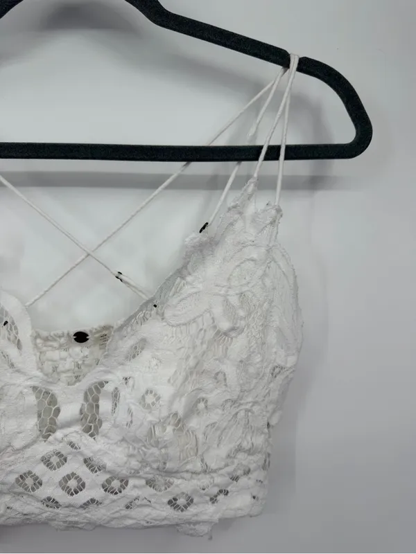 Free People FP One Adella Lace Bralette M White Crochet Boho Crop Top - Image 5