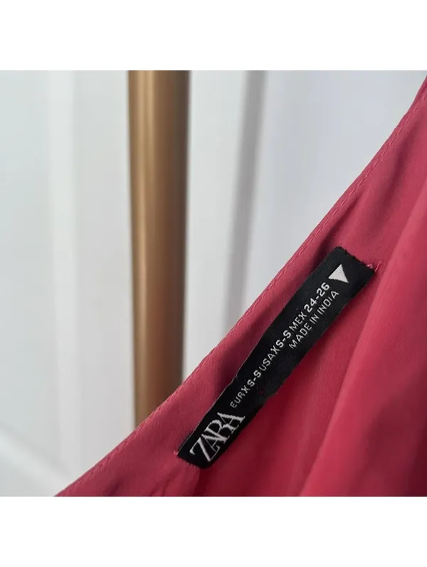 ZARA Babydoll Satin Tiered Cami Maxi Dress in Plum Pink XS/S $89 - Image 7