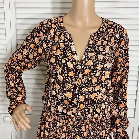 Billabong Sweetest Dream Floral Mini Dress Black Pebble Long Sleeve L - Image 7
