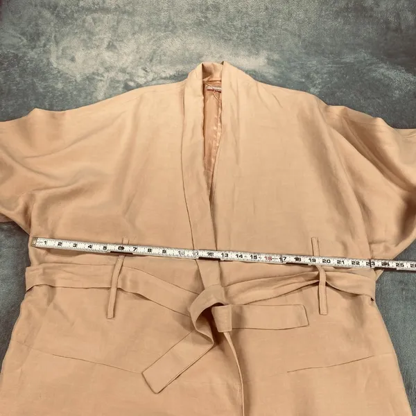 Stefanel Kimono Jacket Silk Linen Womens 12 Light Orange Tie Waist Long Sleeve - Image 10