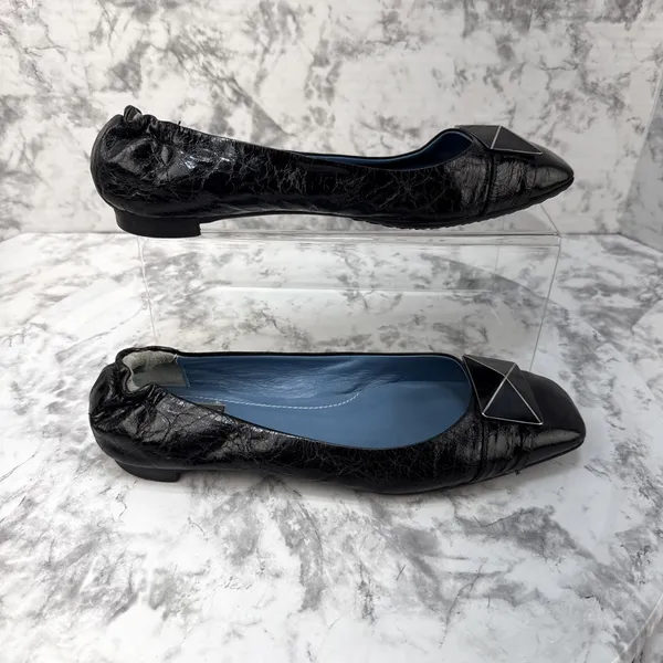 Biala Black Leather Square Toe Ballet Flats Size 8 Made in Italy - Image 3