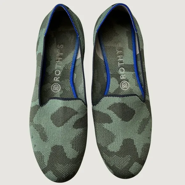 Rothys The Loafer Olive Camo Green Knit Round Toe Flats Shoes Womens 9 - Image 7