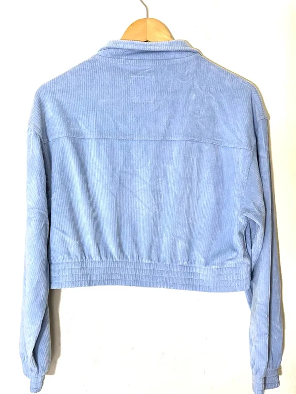 aerie Light Blue Velour Cropped Jacket Sz Small Pockets‎ and Full Zipper - Image 3