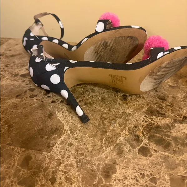 Betsey Johnson Polka Dot Heels with Pink Pom Poms - Image 5