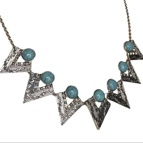 Cool silver and turquoise stone necklace Silver - Image 6