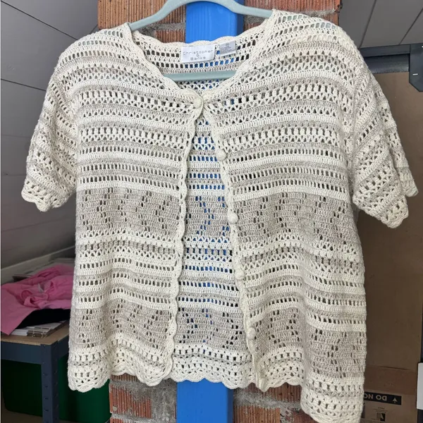 90s Button Front Crochet Knit Top - Image 4