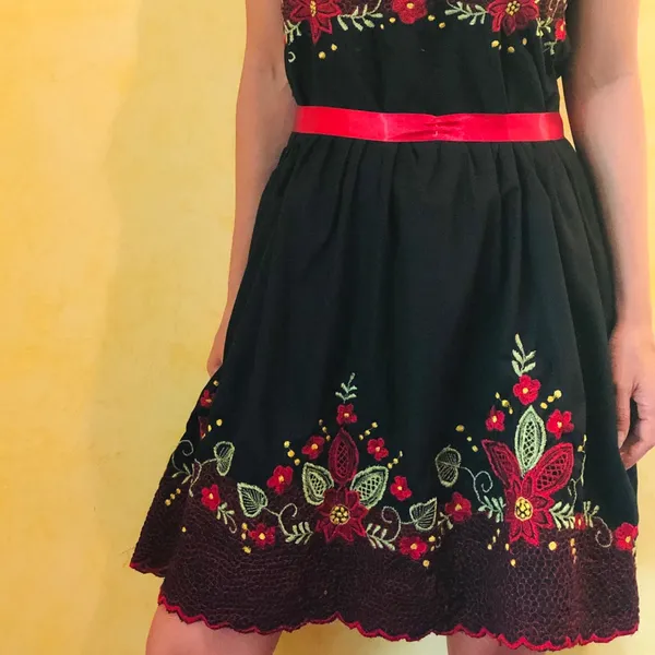 Handmade Philippine Embroidered Dress Black - Image 3