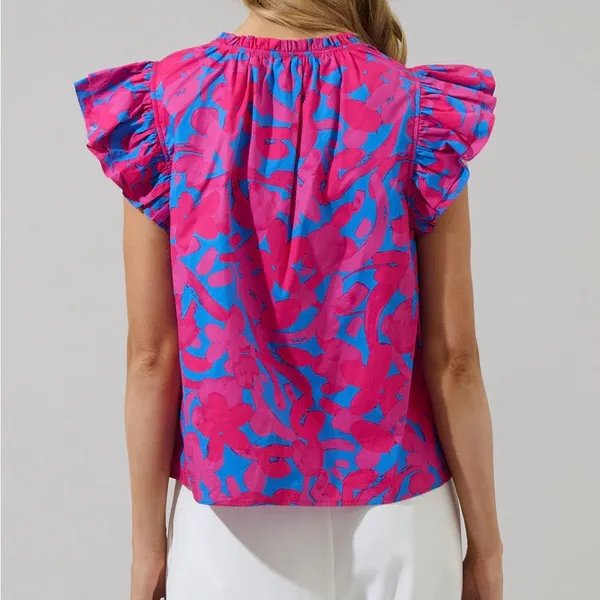 Sugarlips Yeraldi Berry Risette Ruffle Split Neck Top - Image 3