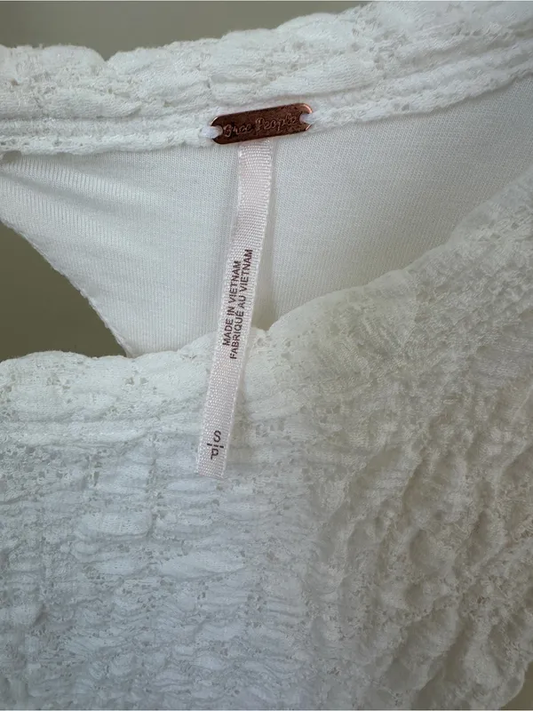 Free People Jasmine Tea Time Cream Textured Puff-Sleeve Knit Top Keyhole Back - Image 9