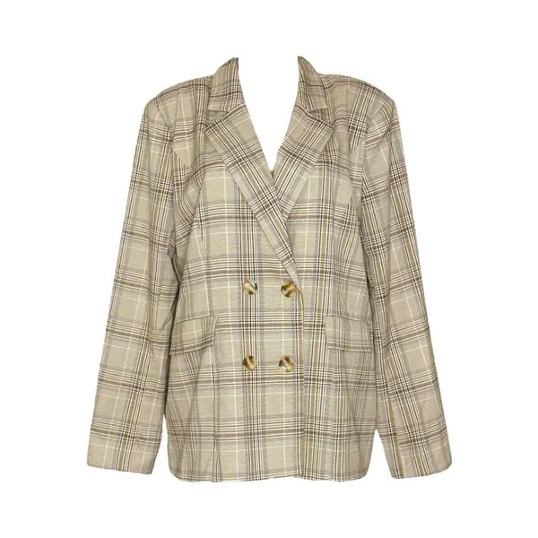MAJORELLE Rhea Double-Breasted Blazer, Tan Plaid, XL - Image 5