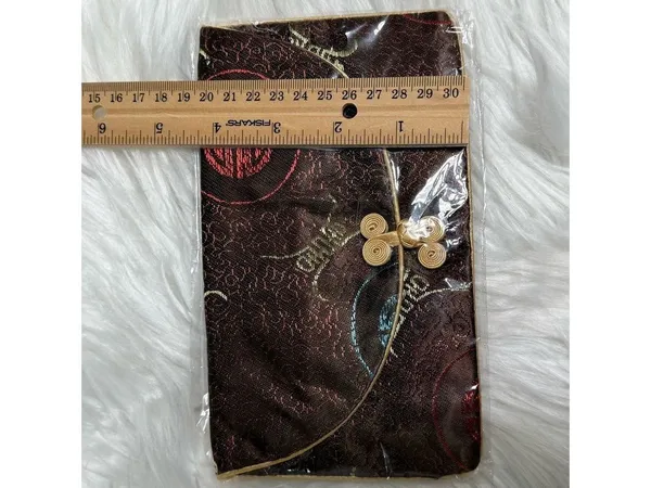 Japanese Brocade Silk Pouches Brown With Gold Accents Set of 3 New - Image 6