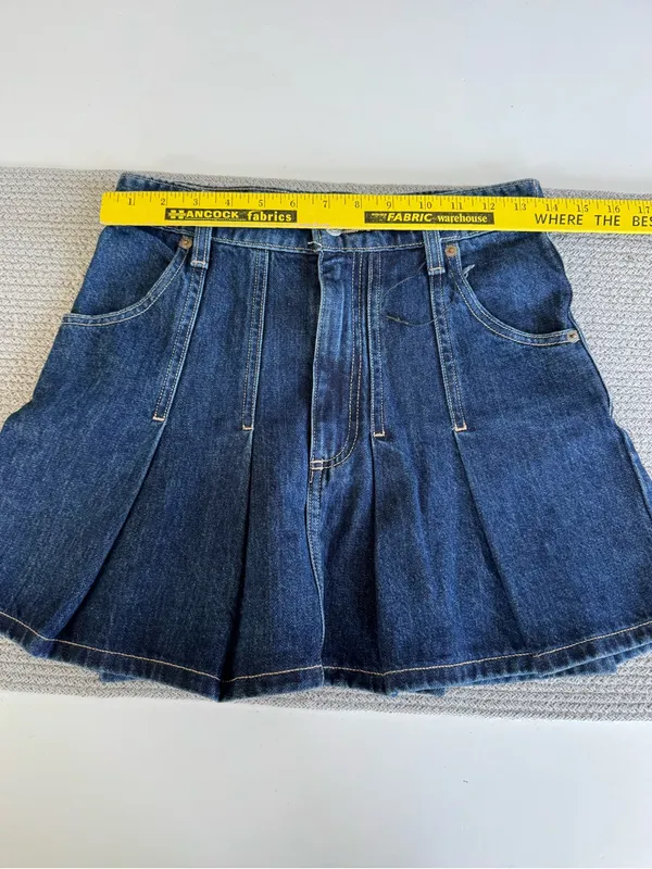 Zara Dark Rinse Blue Denim Pleated Mini Skirt Size XS - Image 7