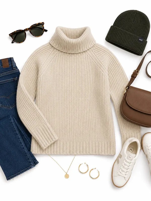 Banana Republic Merino Wool Blend Chunky Turtleneck Sweater Womens Small Oatmeal - Image 12