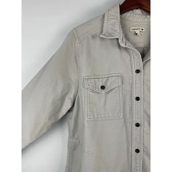 Toad&Co Womens Organic Cotton Button Down Shirt Jacket Shacket Grey Size L - Image 5