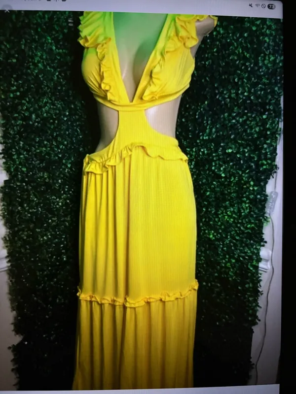 Yellow ruffle, cut out maxi dress Size L - Image 2