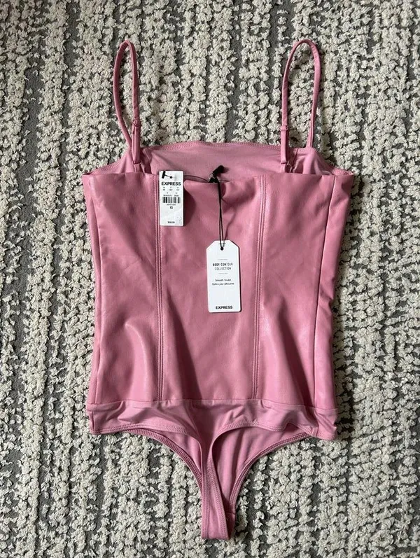 Express Barbie Pink Leather Bodysuit - Image 2