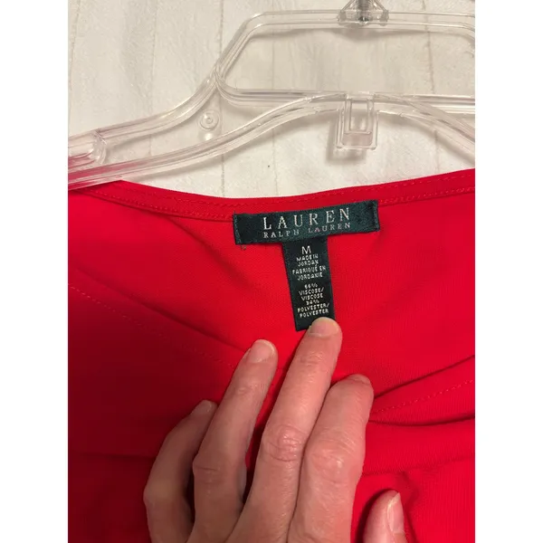 Lauren Ralph Lauren Boat Neck Top Womens Size M Red Short Sleeve Viscose - Image 4