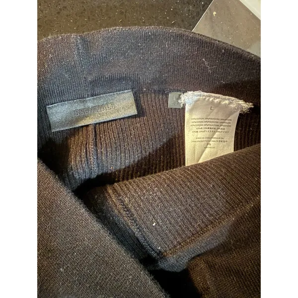 Fear of God Essentials Womens Black Ribbed Knit High Waisted Leggings Large 3637 - Image 5