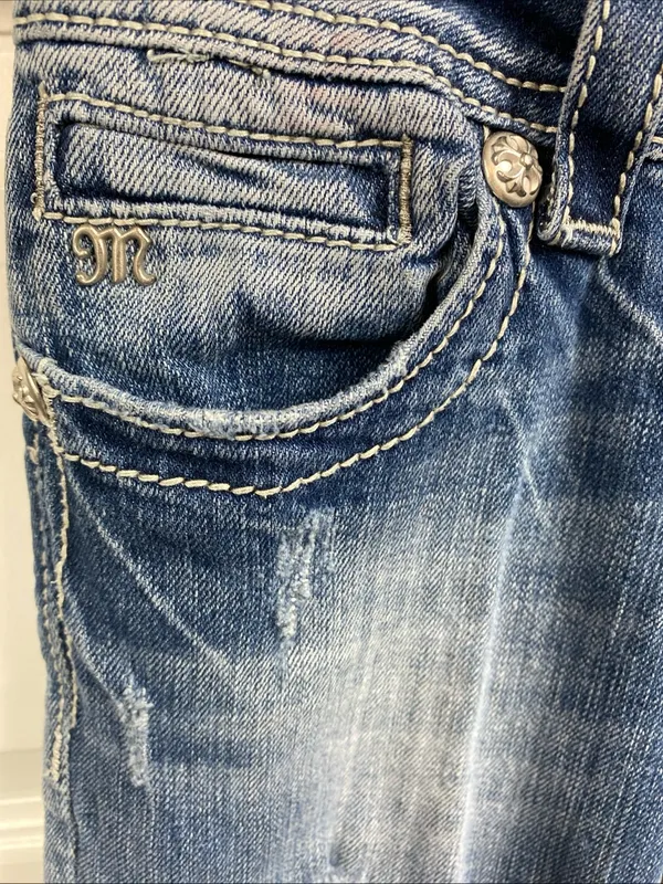 Miss Me JP5437B Boot Cut Jeans Womens Distressed Wings Embellished 25x32.5 - Image 2