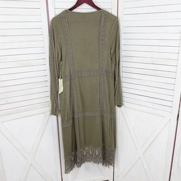 BKE Buckle Gimmicks Western Boho Lace Trim‎ Cardigan Duster Olive Green Small - Image 8