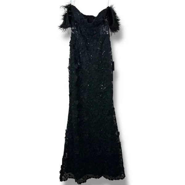 NEW Lulus Midnight Sparkle Black Embroidered Feather Bustier Maxi Dress XS - Image 5