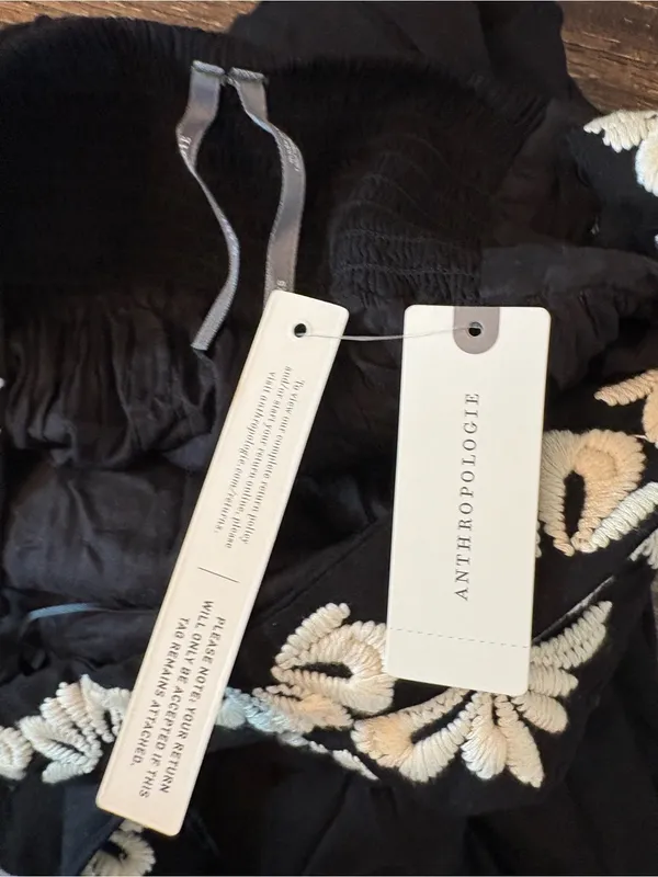 Anthropologie Floral Embroidered Maxi Dress Womens XS Black NWT Convertible Back - Image 9