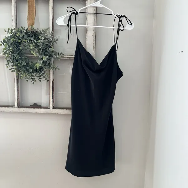 NWT Abercrombie & Fitch Black Mini Satin Slip Cowl Neck Dress SZ M‎ Sexy - Image 3