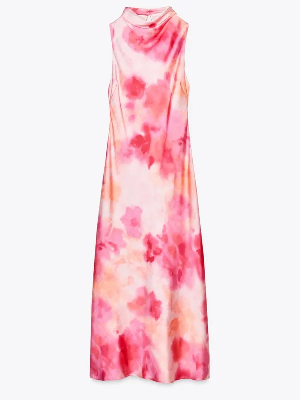ZARA Tie-Dye Satin Cowl Neck Sleeveless Midi Dress – Size Large - Image 2