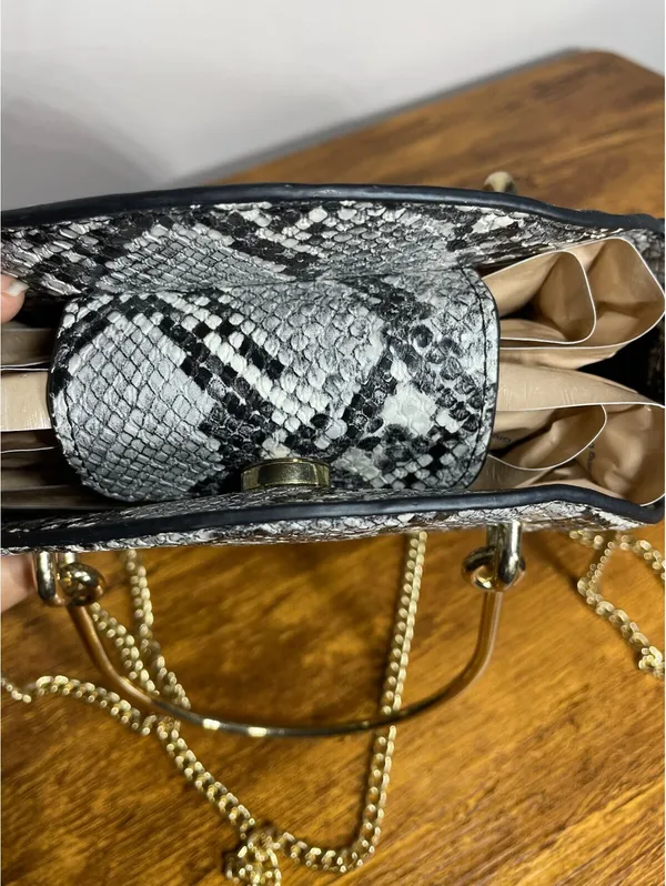 Mango Snakeskin Round Crossbody Bag with Gold Chain festival - Image 7