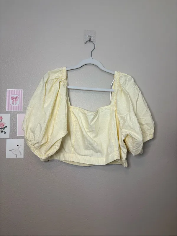 Aerie yellow puff sleeve crop top XXL 2X plus size summer fairycore - Image 2