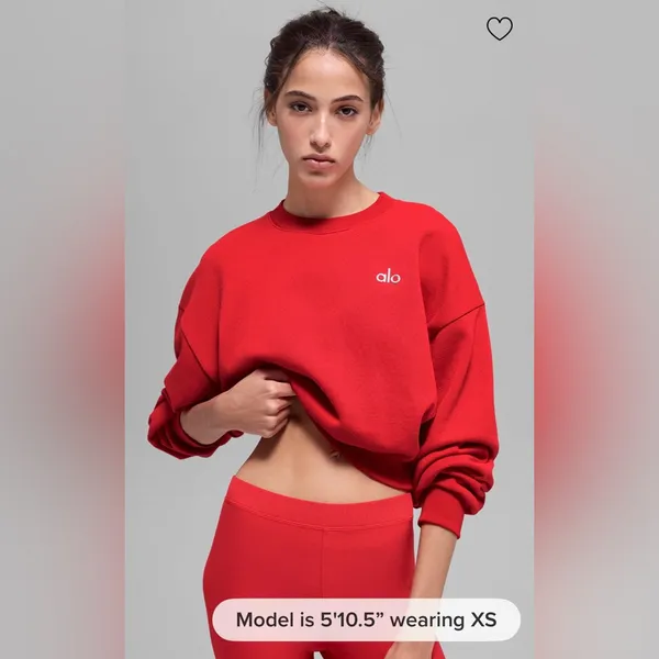 Alo Yoga NWT Cropped Accolade Crewneck Bright Red Sweatshirt Size S - Image 3