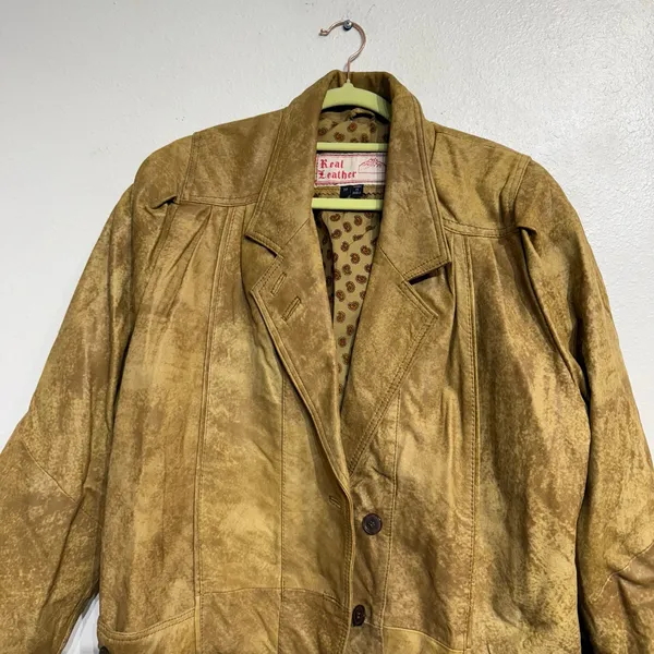 Tan Genuine Leather Vintage Jacket Sz M - Image 3