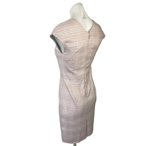 NEW Ann Taylor Pink Plaid V-Neck Cap Sleeve Career Sheath Mini Pencil Dress Sz 0 - Image 2