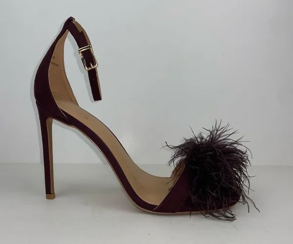Heel Sandals Stilettos Size 9 Pom Pom by Express Heels Brown Burgundy color - Image 5