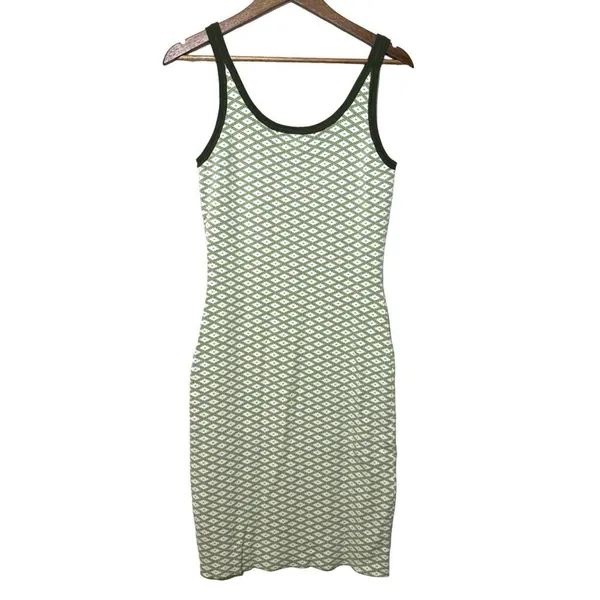 Cider Dress Knit Geometric Midi Sleeveless Green and White Tank Size Medium - Image 4