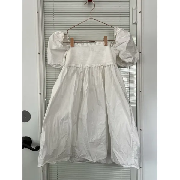 Aritzia Sundays‎ Best The Kay Dress White Mini Puff Sleeve Smocking Size S - Image 8