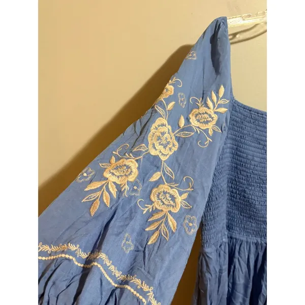 Savanna Jane Babydoll Dress 1X Blue New Floral Embroidered‎ Boho Puff Sleeve - Image 15