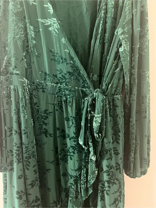 Draper James Green Floral Burnout Velvet Wrap Midi Dress XXL Romantic Holiday - Image 3