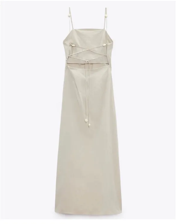 Zara Cream Maxi Slip Dress with Side Slit - Image 6