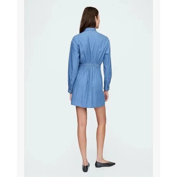 Gap blue medium wash denim fit and flare Y2K mini shirt dress - Image 3