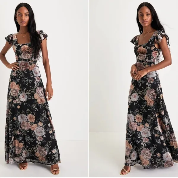 LULUS Sophisticated Romantic Sexy Elegant Burnout Floral Prom Wedding Maxi Dress - Image 4