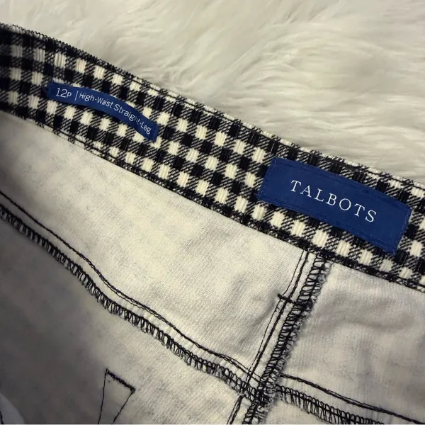 Talbots High-Waist Straight Leg Corduroy Pants Size 12P Black Gingham - Image 4