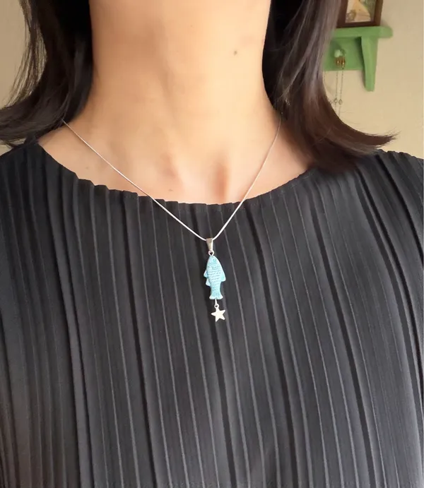 Handmade quality Czech glass fish & star boho funky fairy necklace🌀🐟💚 - Image 4